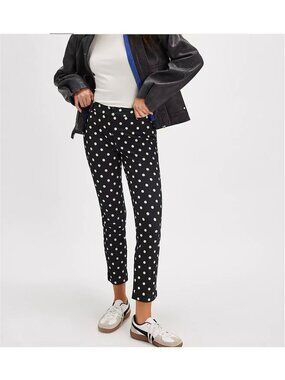 Free People Molly Printed Slim Pants Black White Polka Dot Mid Rise Cropped 12